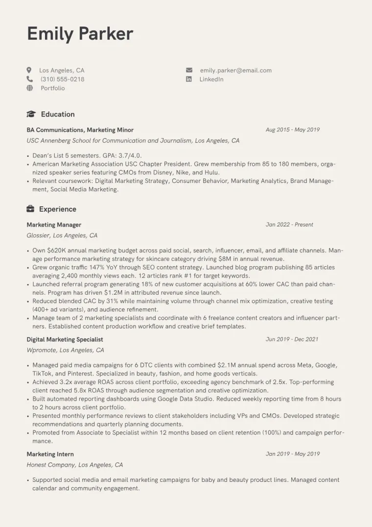 Marketing Manager - Digital Marketing CV template preview