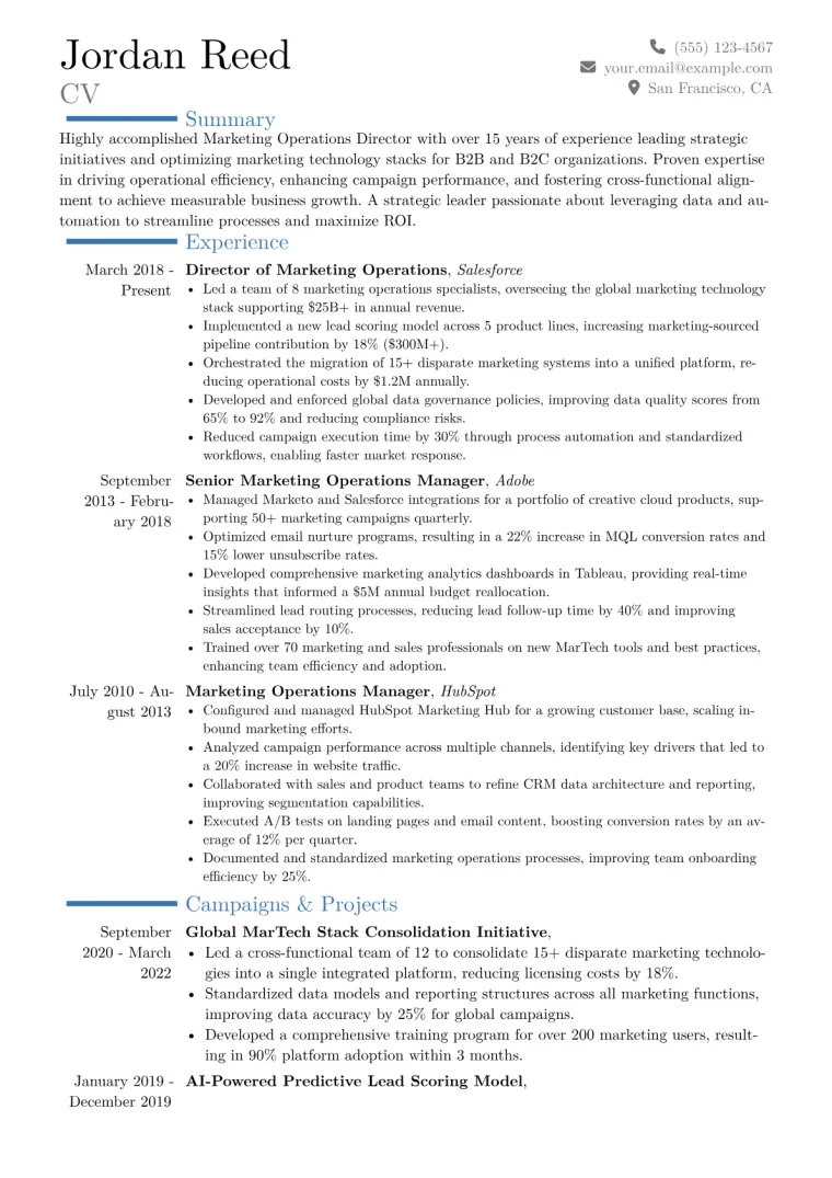 Marketing Operations Director Resume Example CV template preview