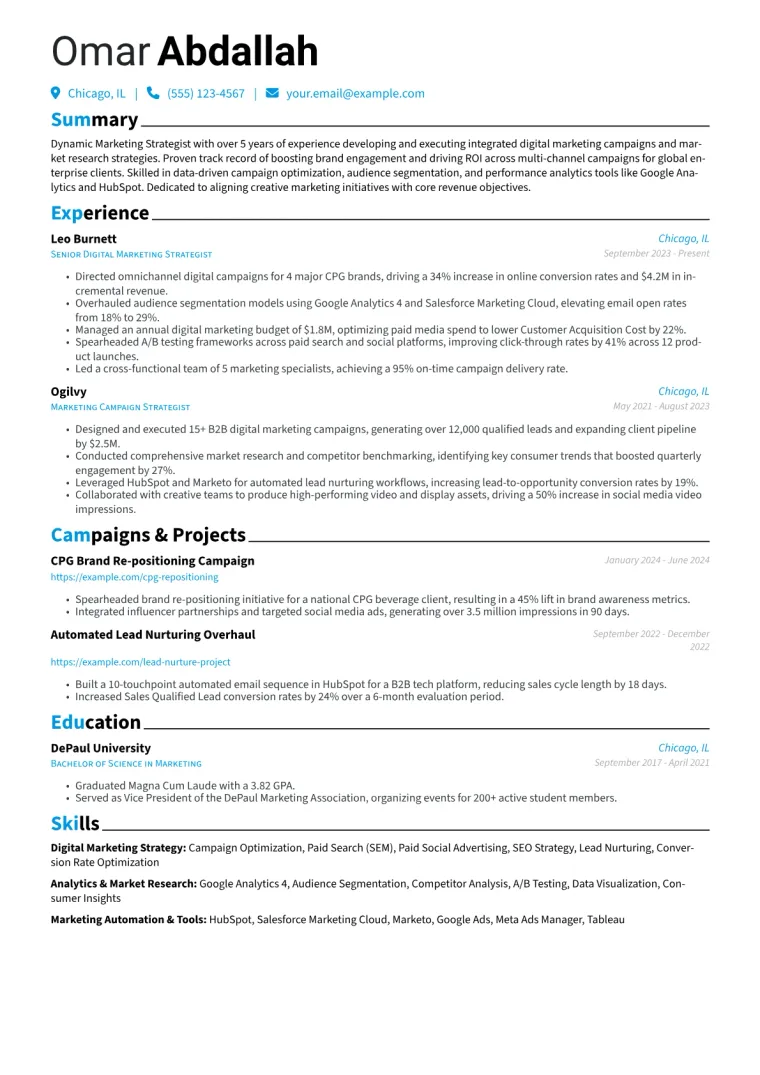 Marketing Strategist Resume Example preview