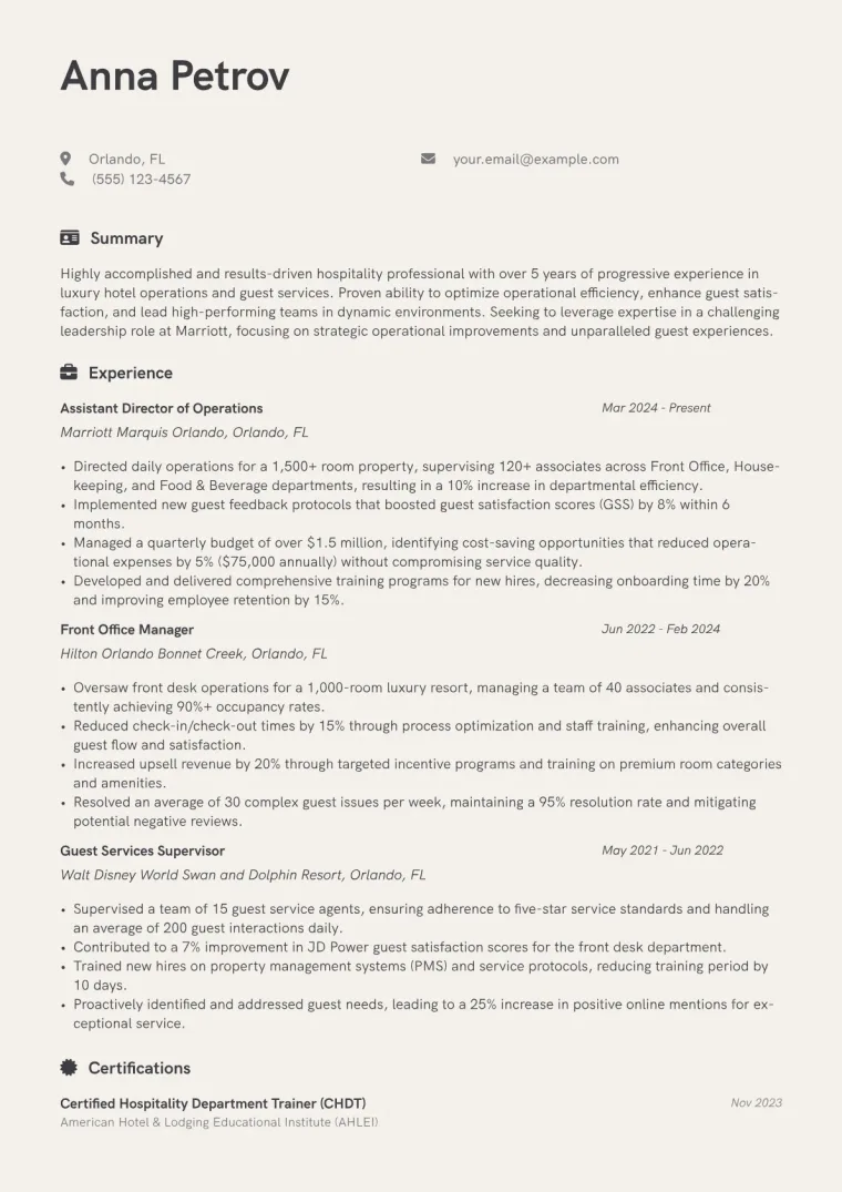 Marriott Resume Example CV template preview