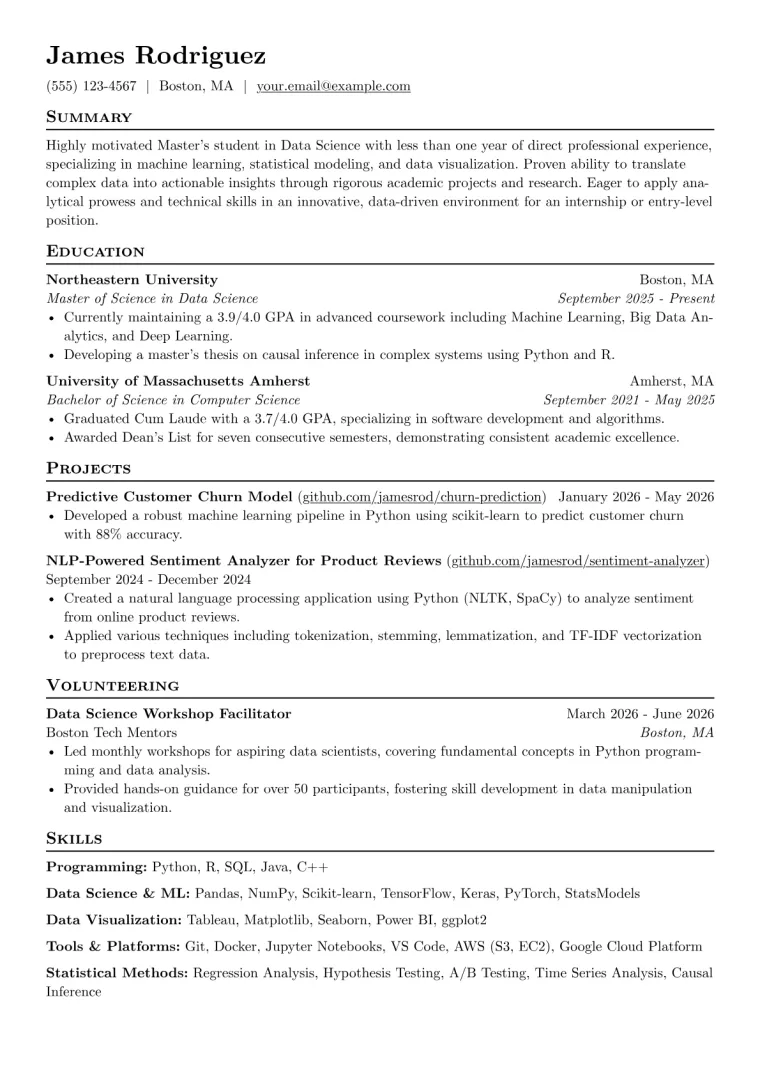 Master's Student Resume Example preview