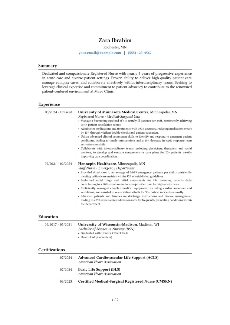 Mayo Clinic Resume Example CV template preview