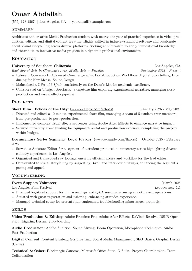 Media Intern Resume Example preview