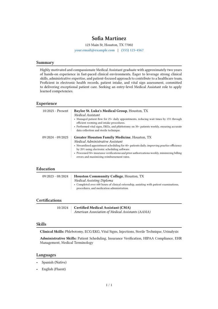 Medical Assistant No Experience Resume Example preview