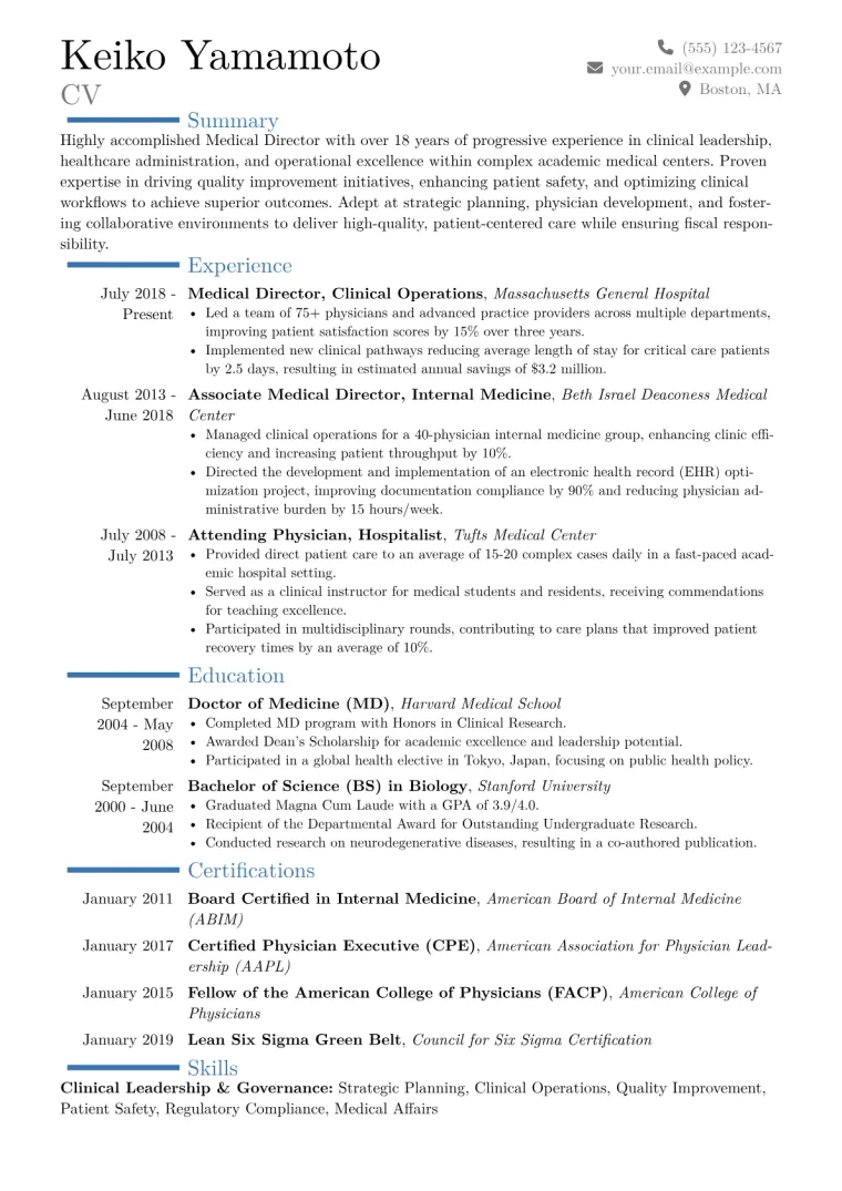 Medical Director Resume Example CV template preview