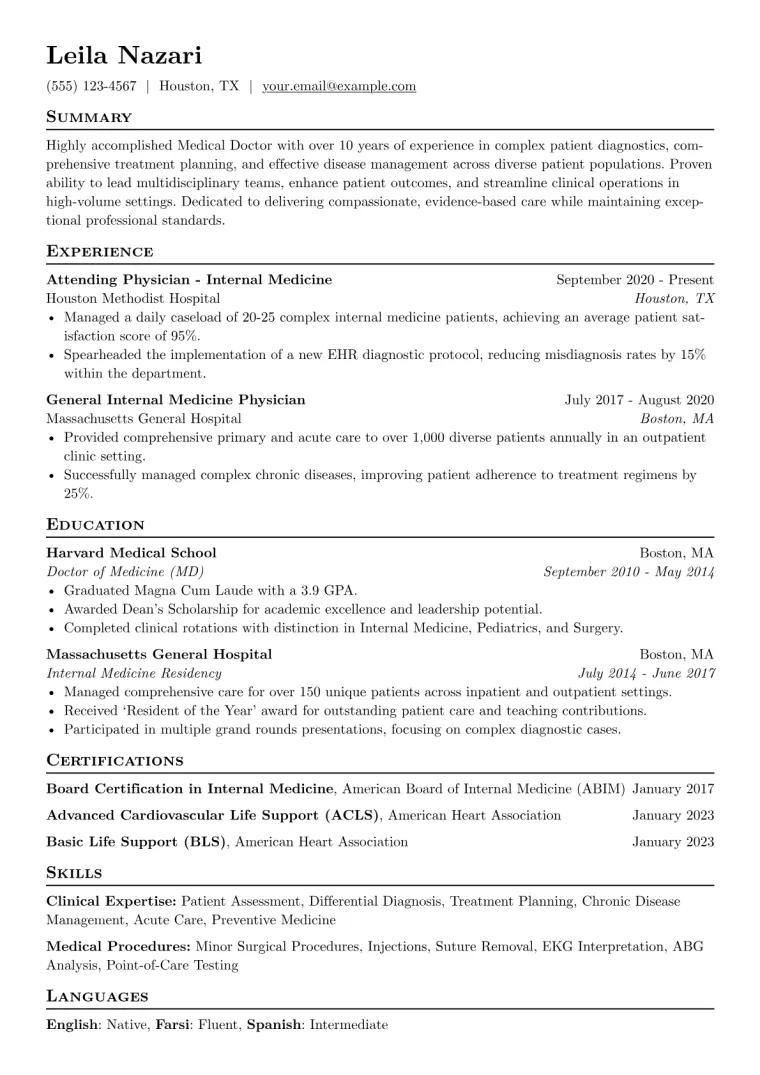 Medical Doctor Resume Example CV template preview