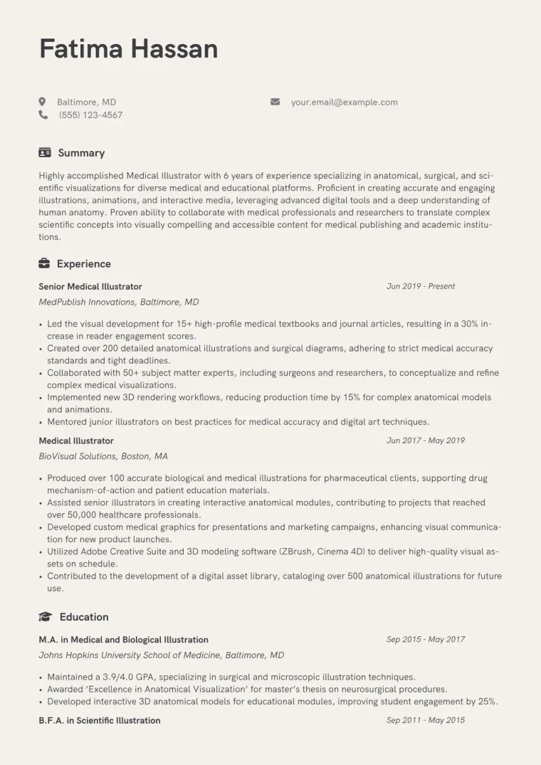 Medical Illustrator Resume Example CV template preview