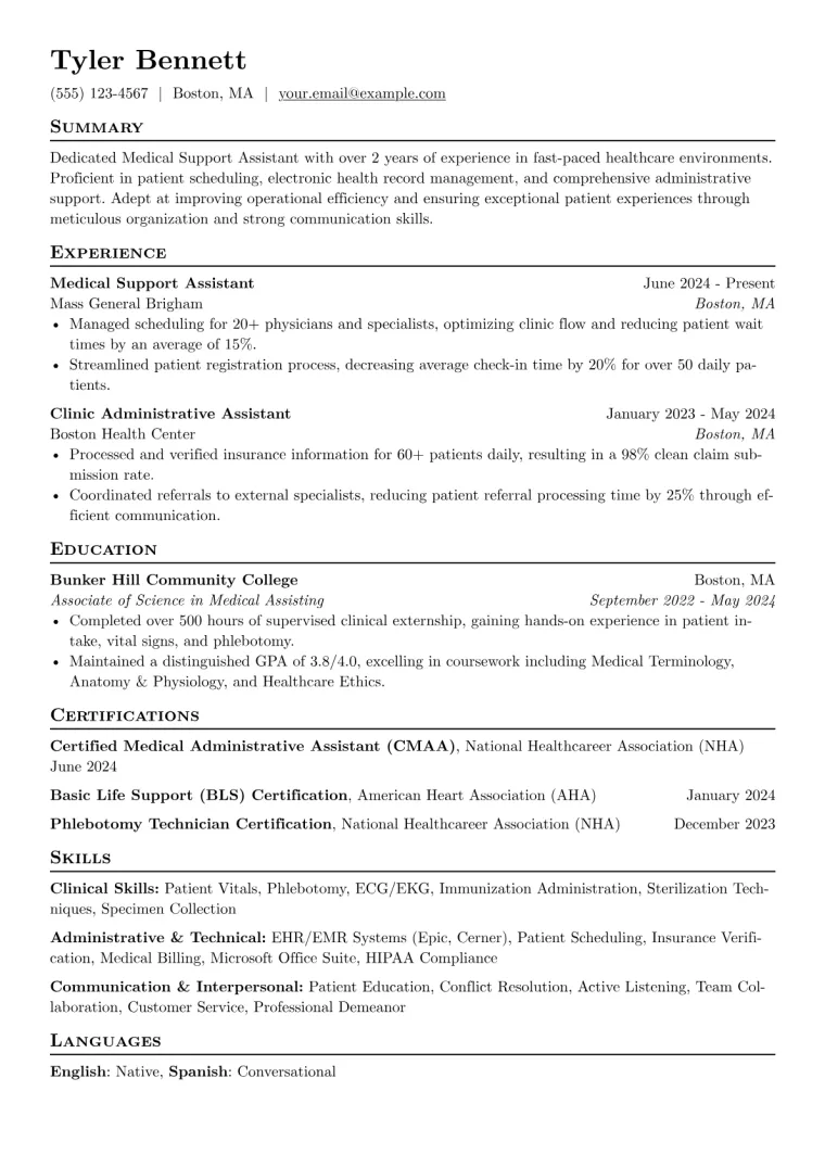 Medical Support Assistant Resume Example preview