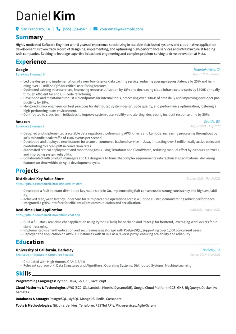 Meta Resume Example preview