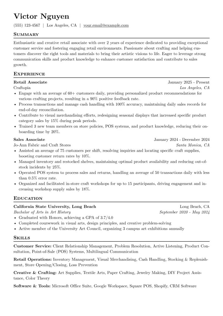 Michaels Resume Example preview