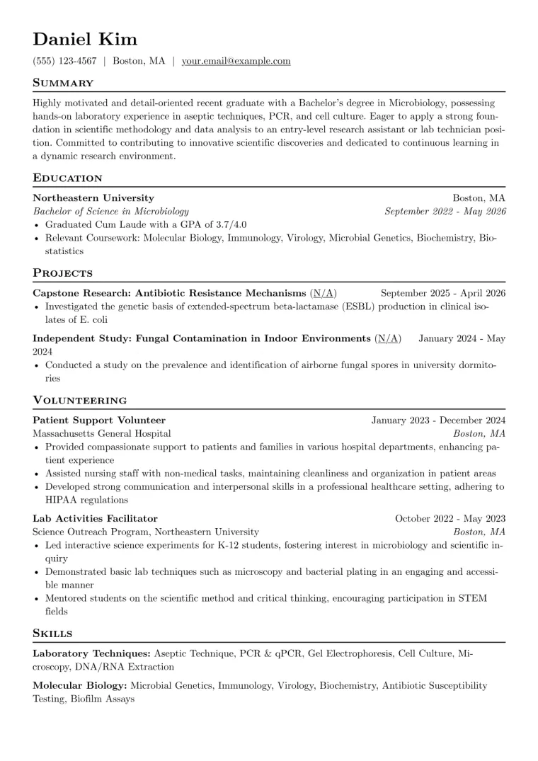 Microbiology Resume Example CV template preview