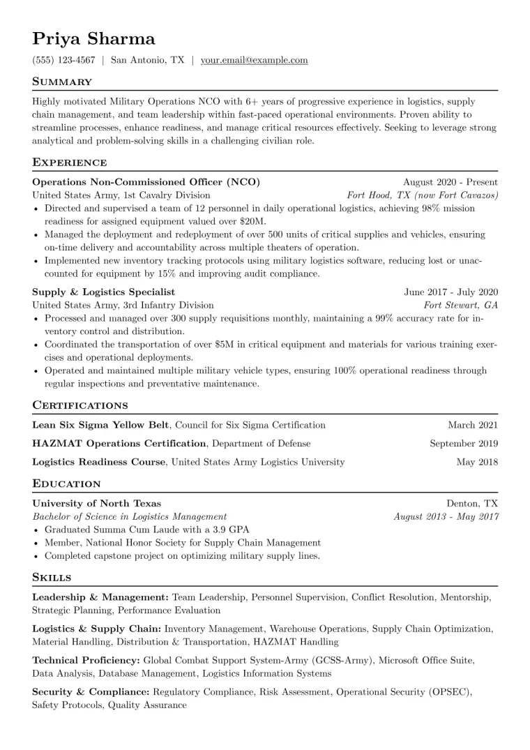 Military Resume Example CV template preview