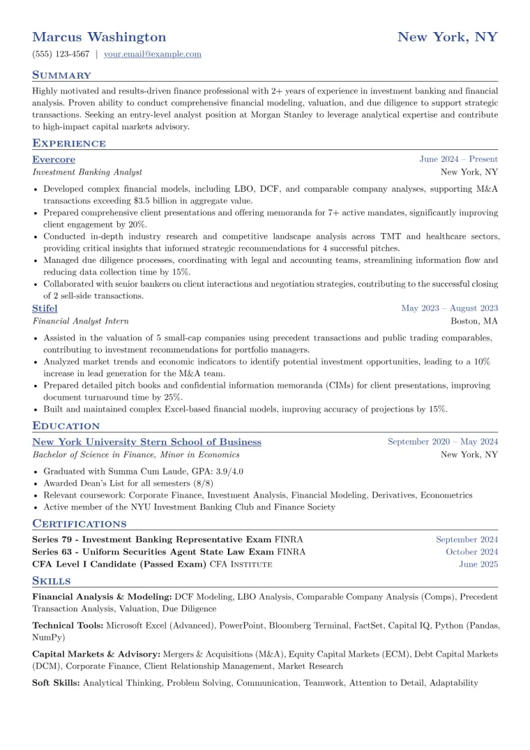 Morgan Stanley Resume Example preview
