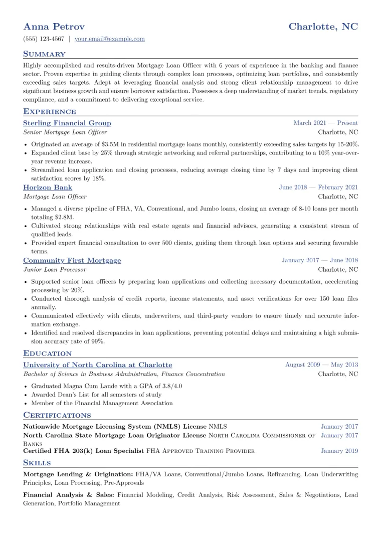 Mortgage Loan Officer Resume Example CV template preview