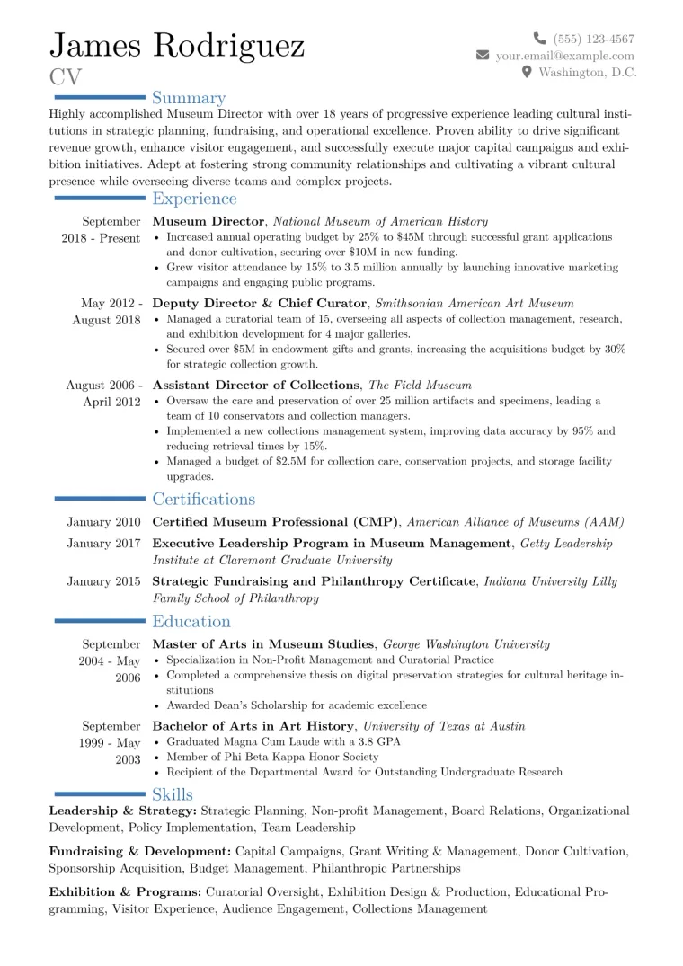 Museum Director Resume Example CV template preview