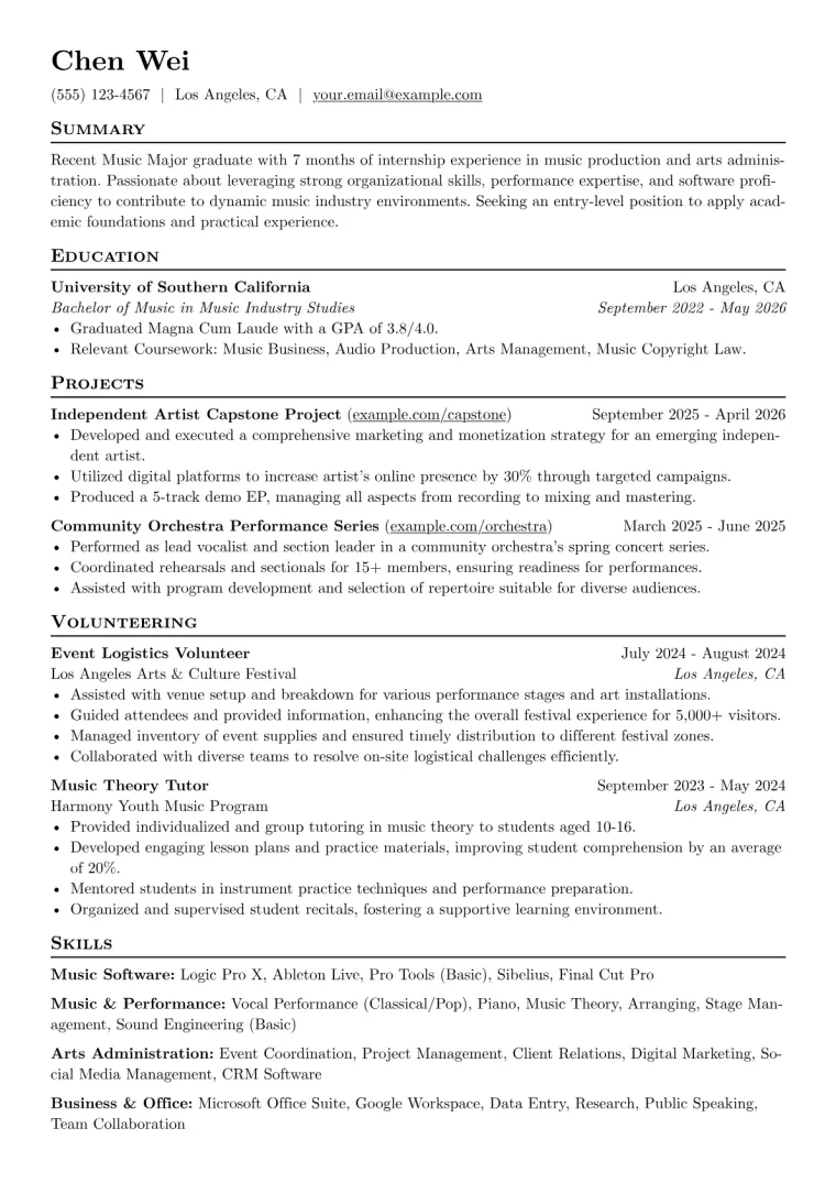 Music Major Resume Example preview