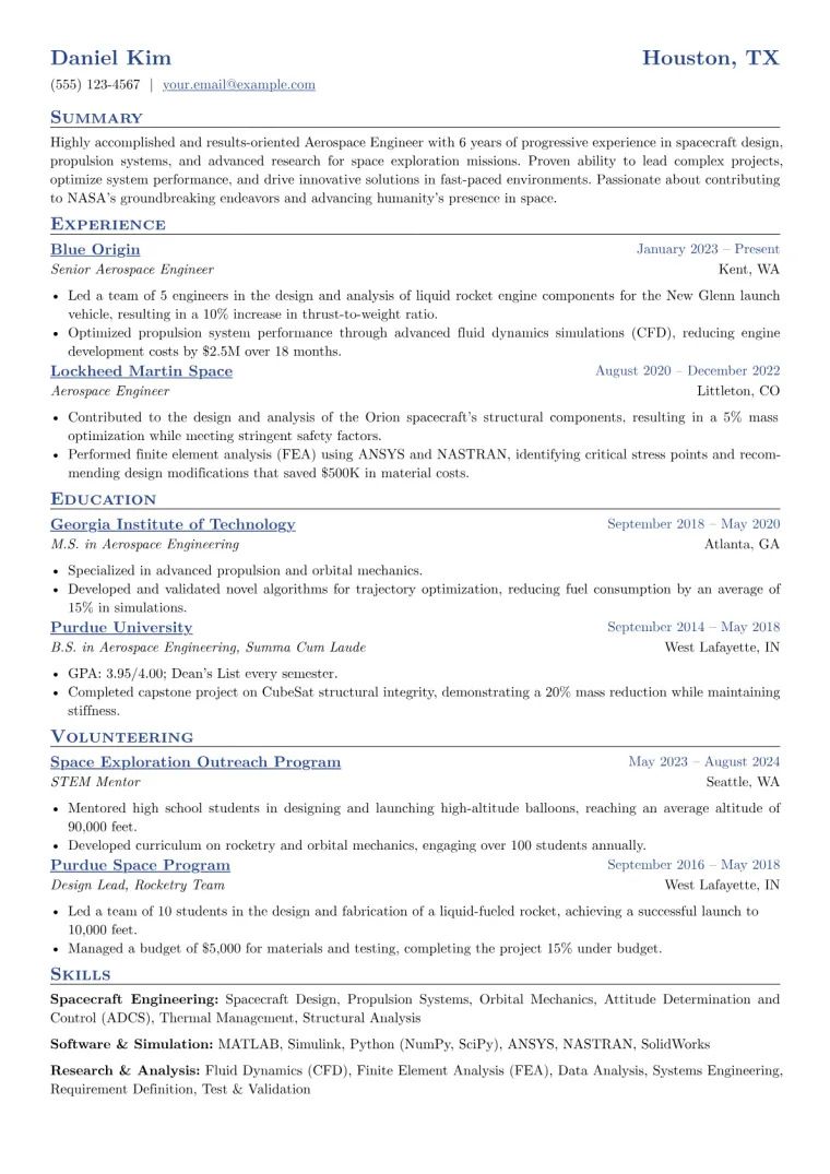 NASA Resume Example CV template preview