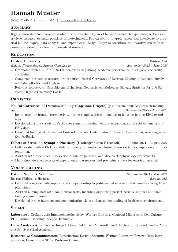 Neuroscience Resume Example preview