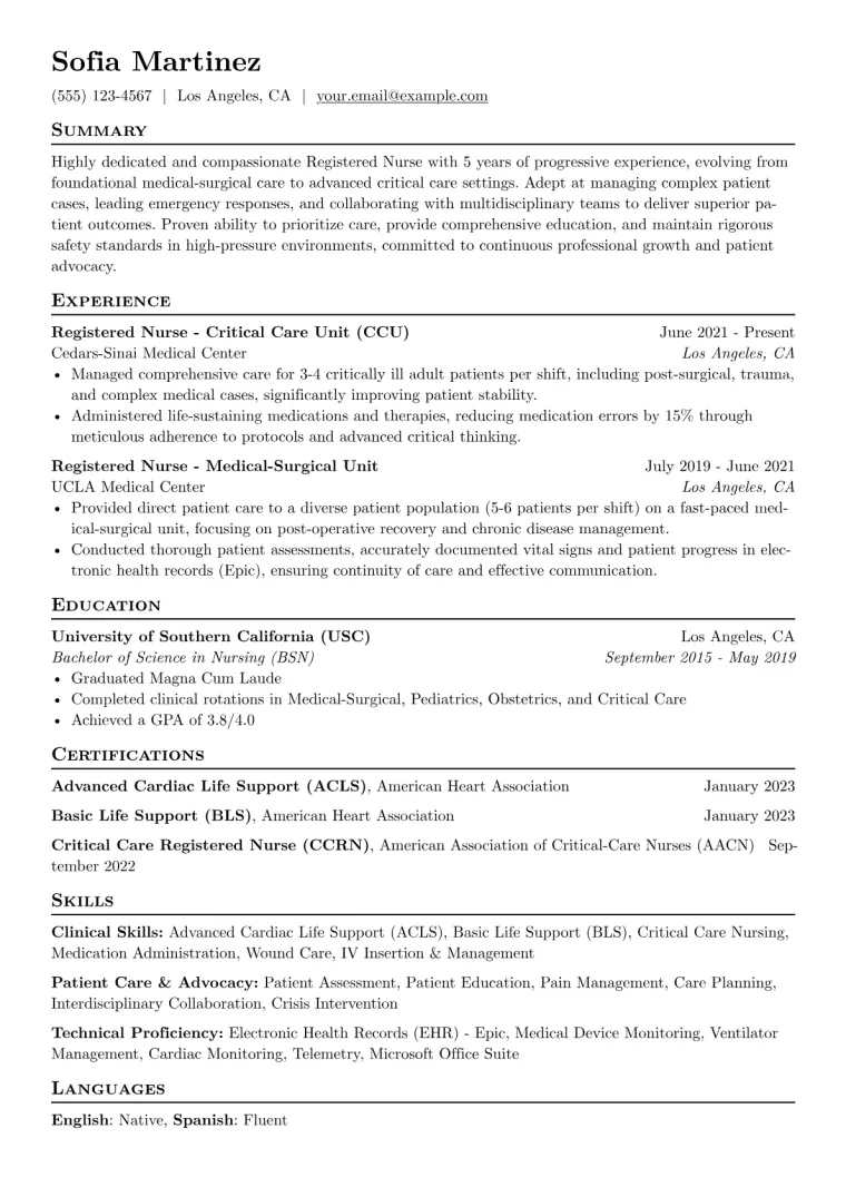 New Grad Nurse Resume Example CV template preview