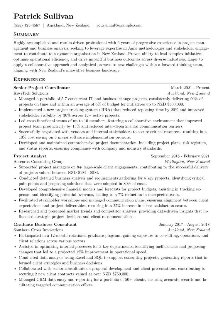 New Zealand CV Example preview
