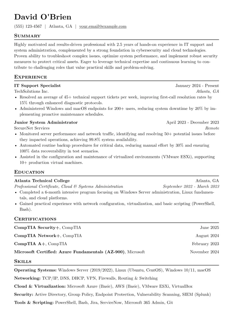 No Degree Resume Example preview