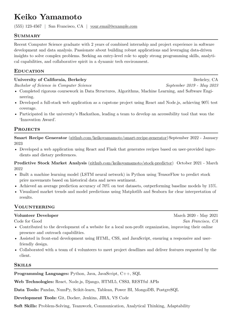 No Experience Resume Example CV template preview