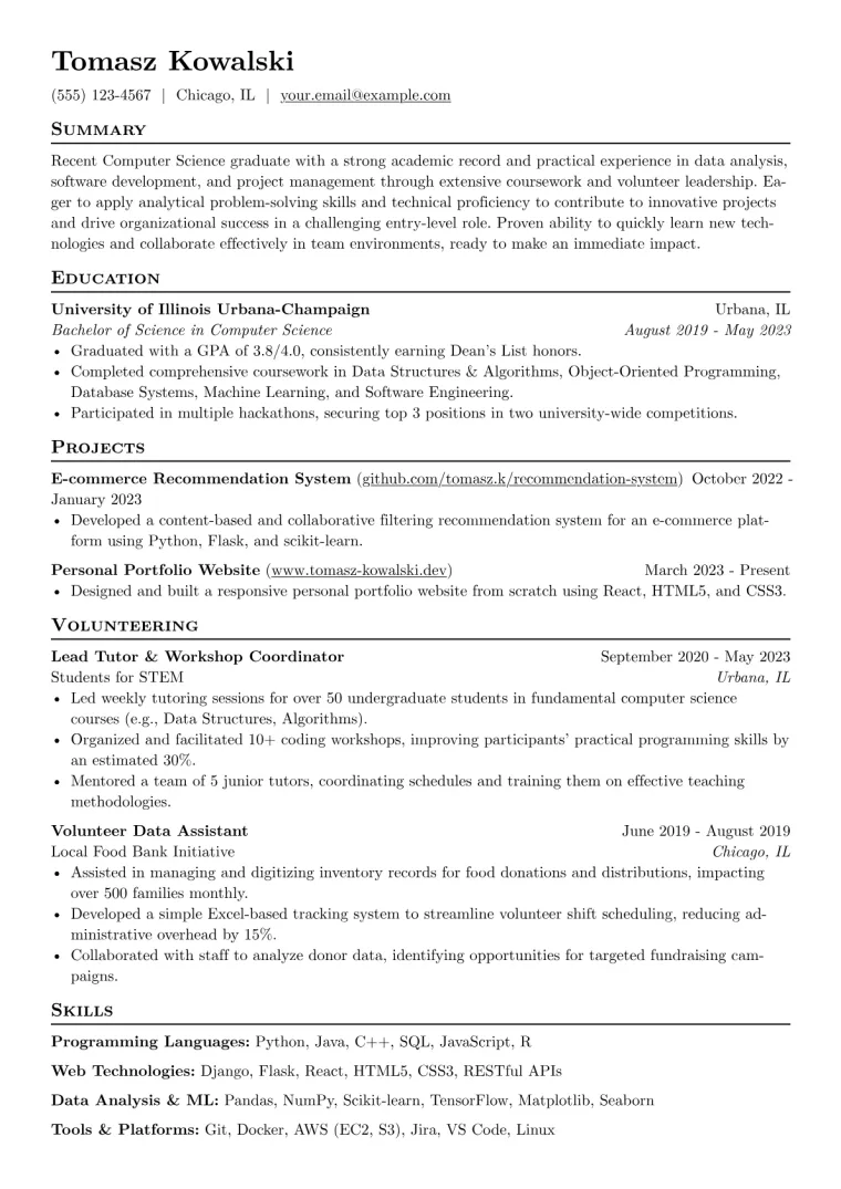 No Work Experience Resume Example CV template preview