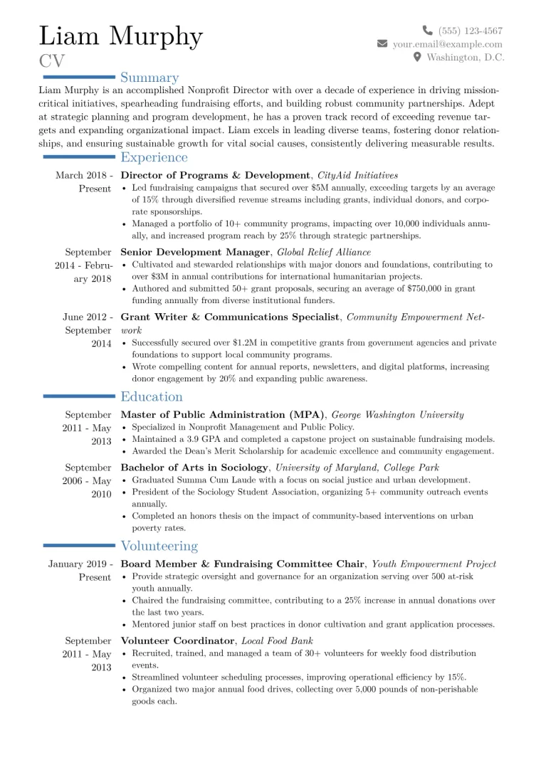 Nonprofit Director Resume Example CV template preview