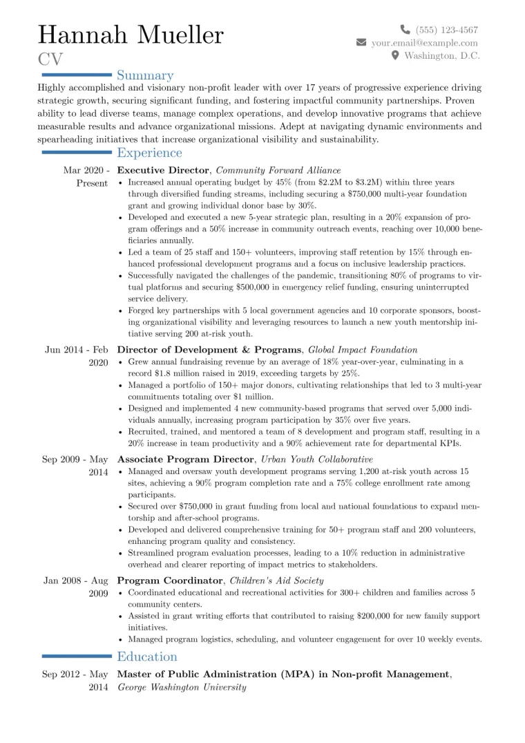 Nonprofit Executive Director Resume Example CV template preview