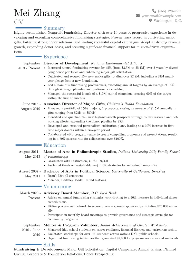 Nonprofit Fundraising Director Resume Example CV template preview