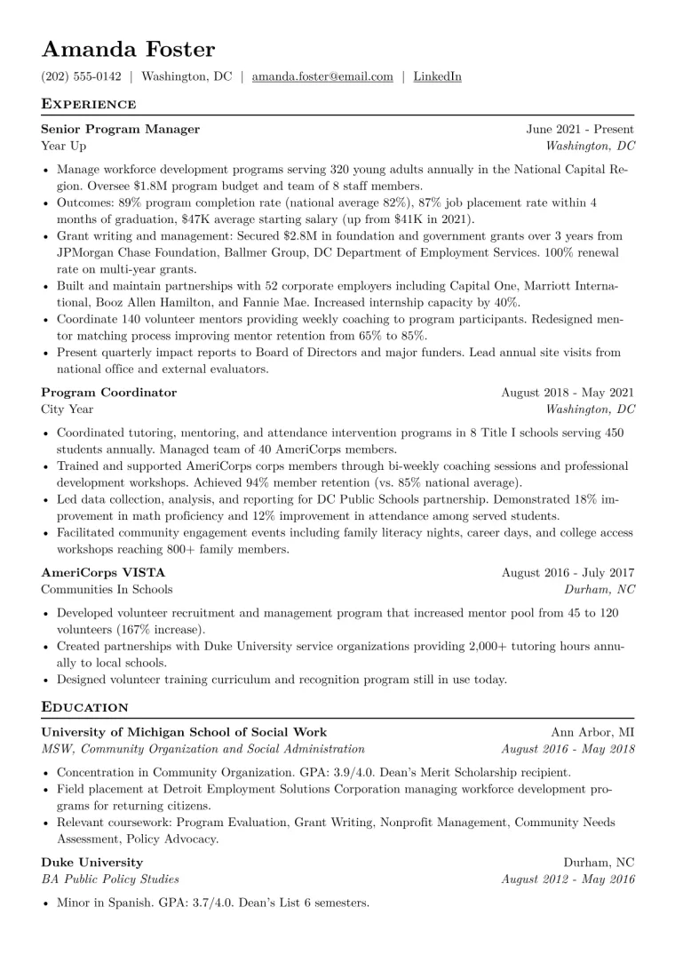 Non-profit Program Manager CV template preview