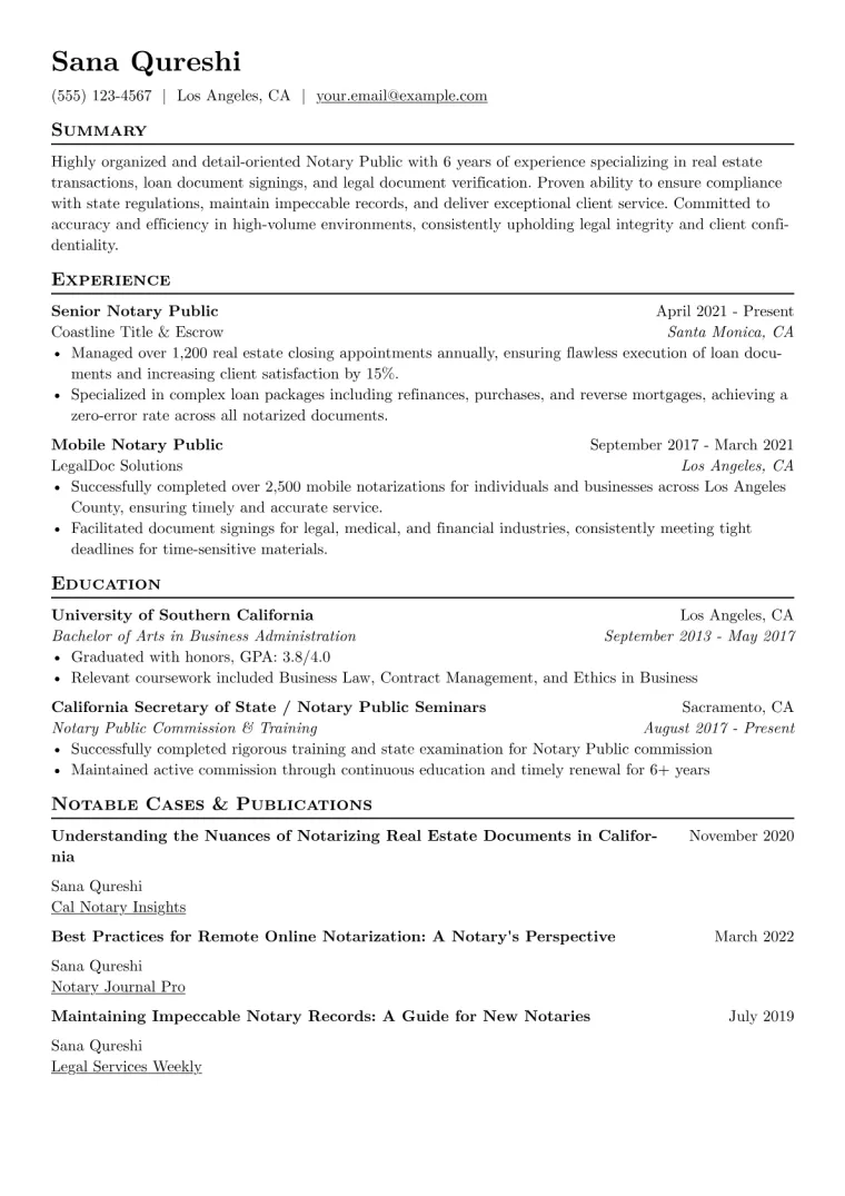 Notary Resume Example CV template preview