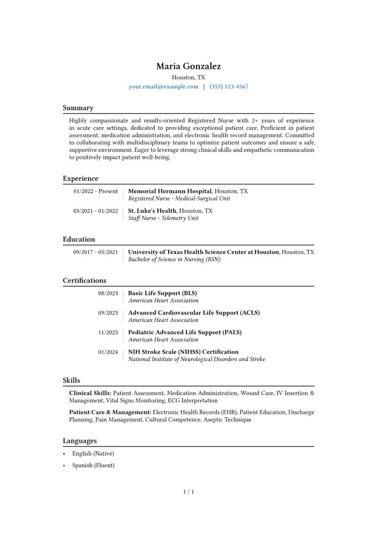 Nurse Resume Example CV template preview