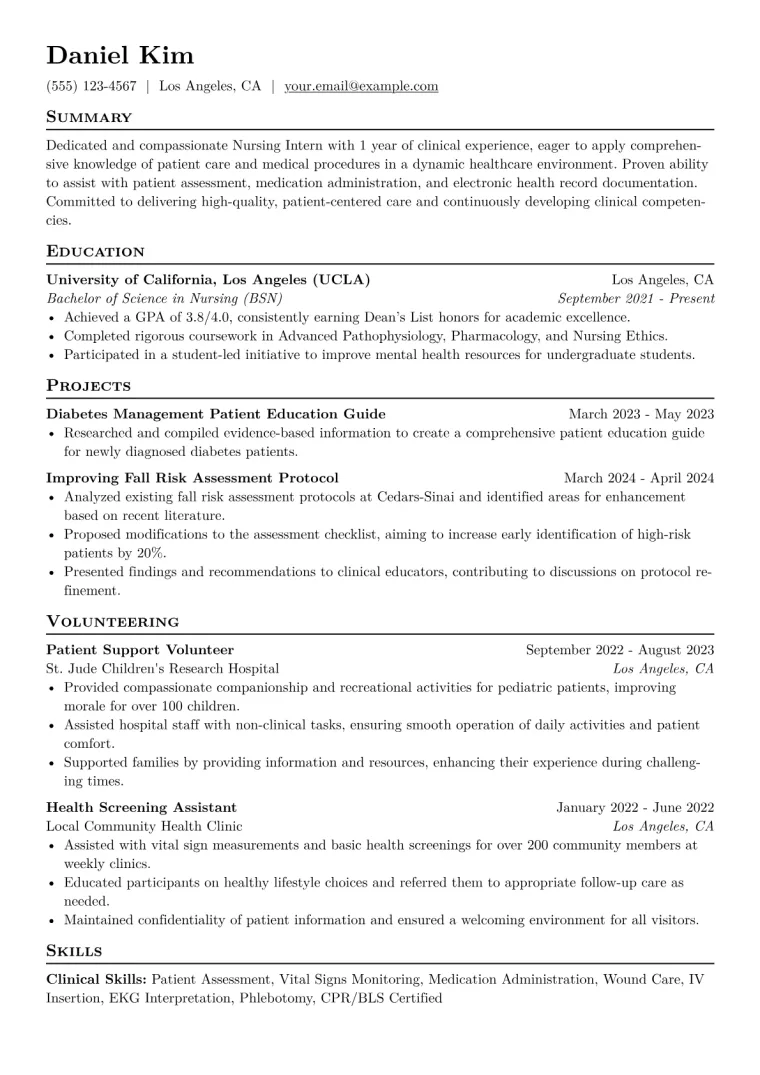Nursing Intern Resume Example CV template preview