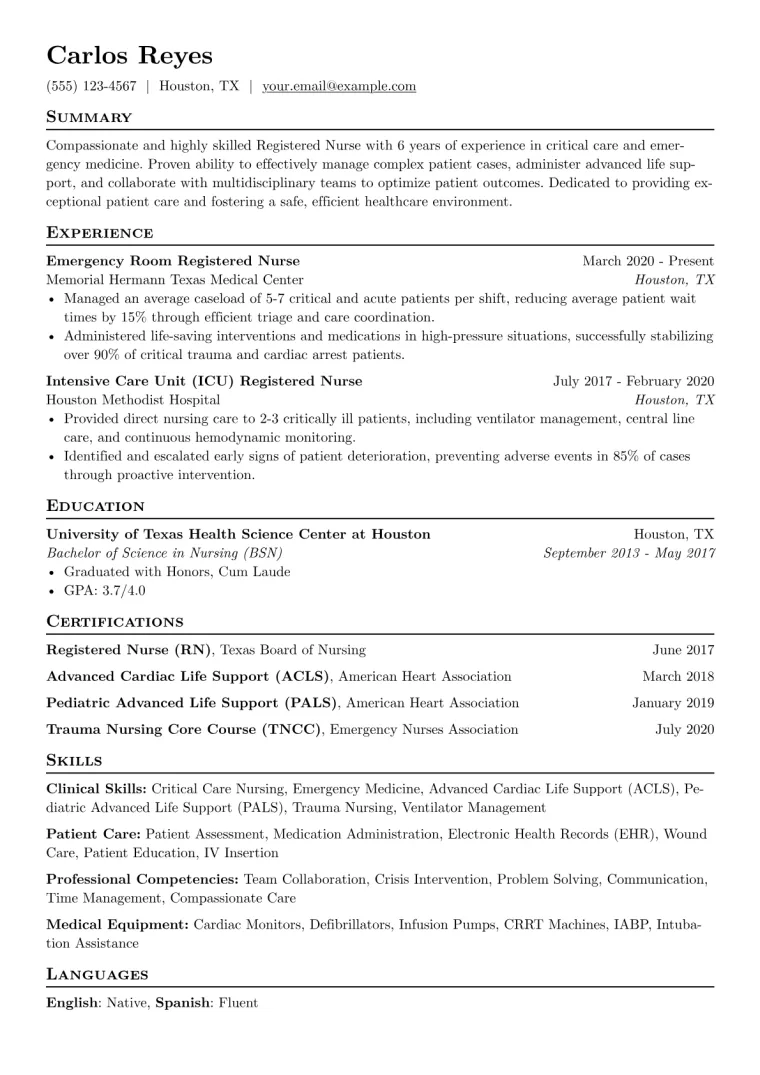 Nursing Resume Example CV template preview