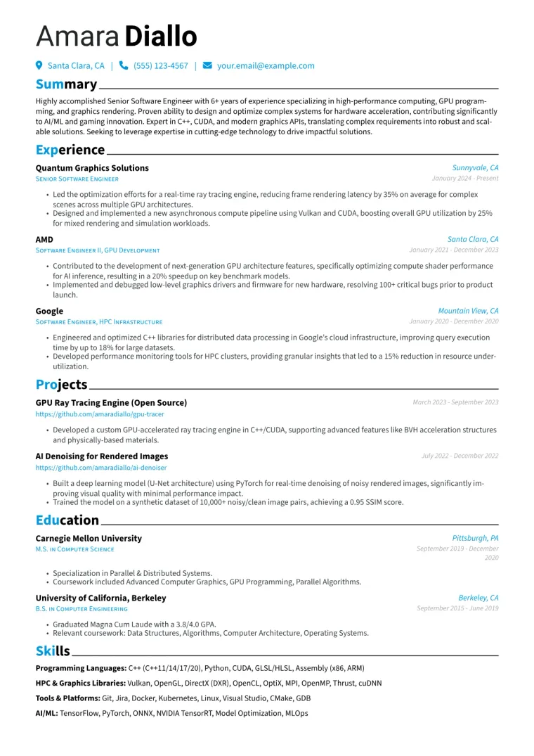 Nvidia Resume Example CV template preview