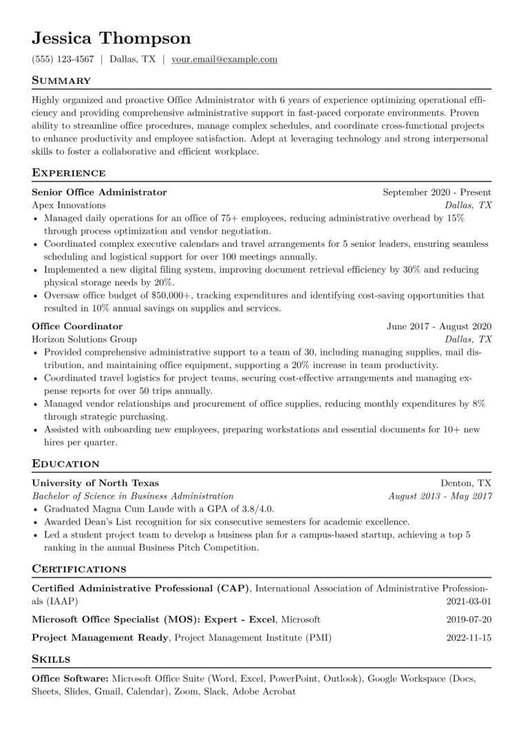 Office Administrator Resume Example CV template preview
