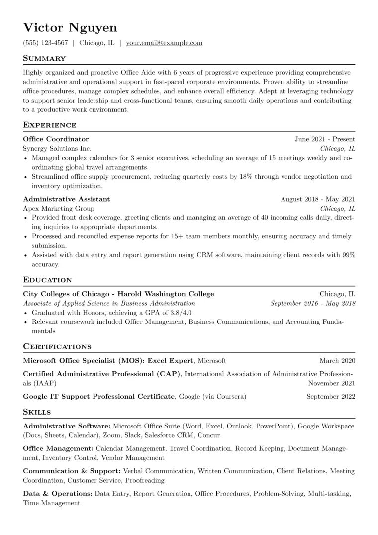 Office Aide Resume Example CV template preview