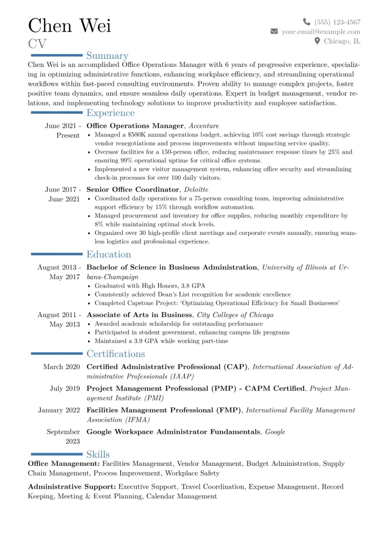 Office Operations Manager Resume Example CV template preview