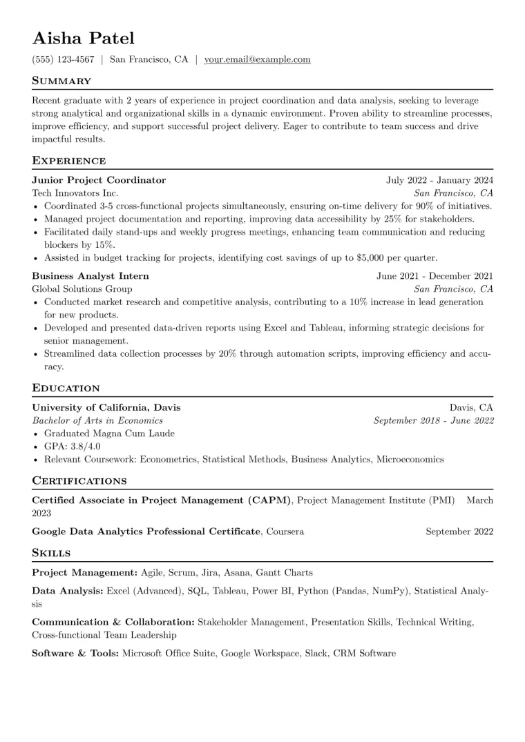 One-Page Resume Example CV template preview