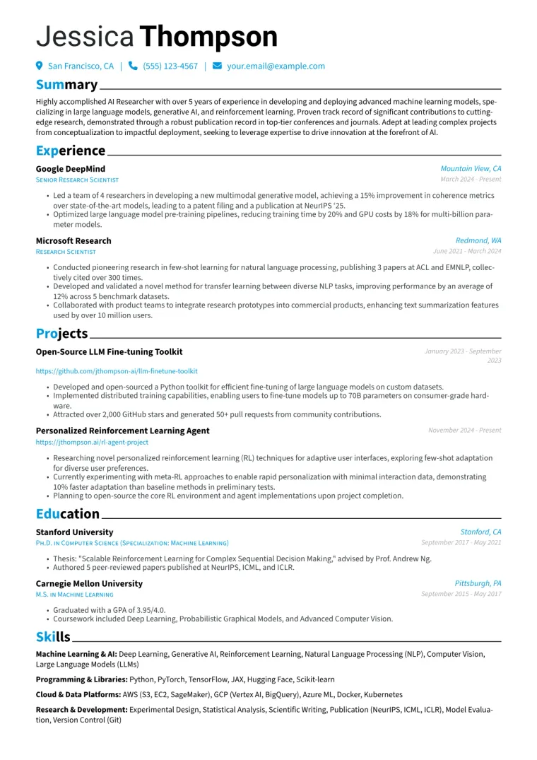OpenAI Resume Example CV template preview