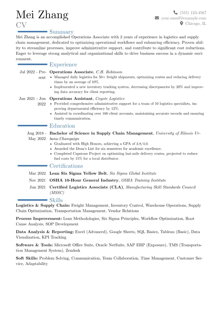 Operations Associate Resume Example CV template preview