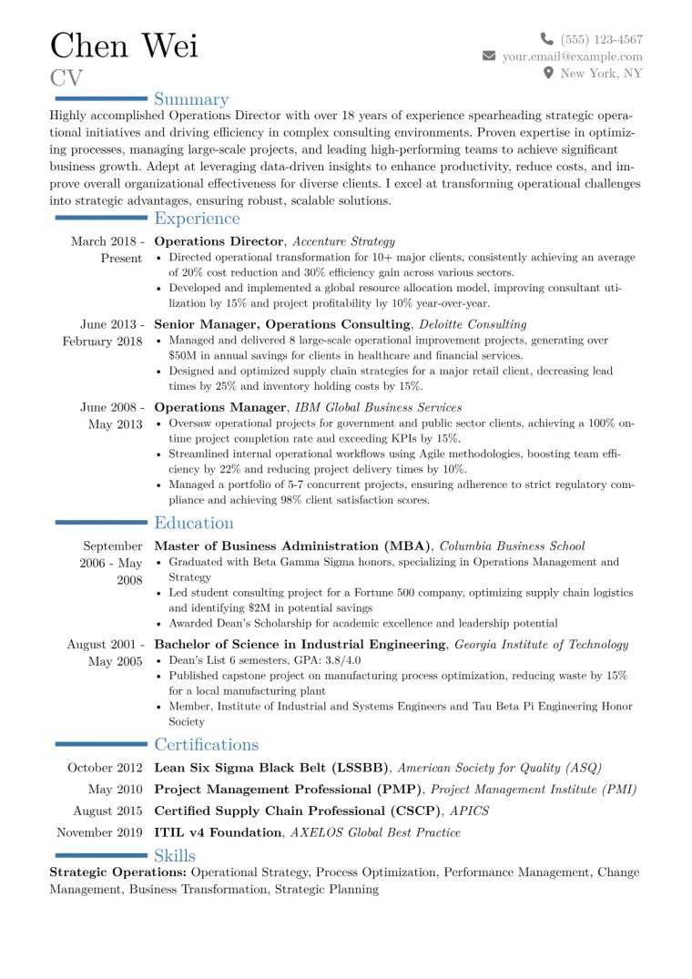 Operations Director Resume Example CV template preview