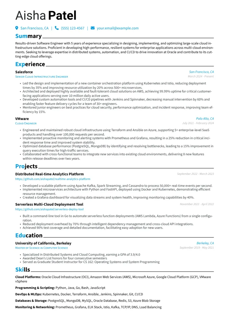 Oracle Resume Example preview