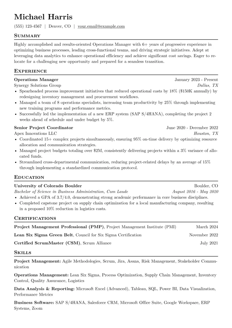 Out-of-State Resume Example CV template preview