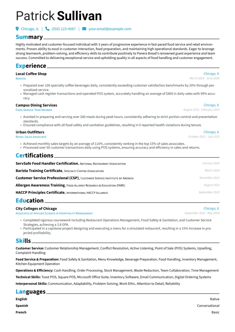 Panera Bread Resume Example preview