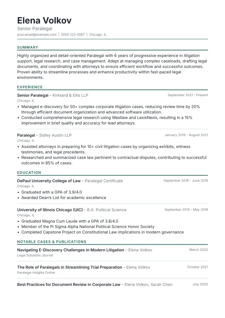 Paralegal Resume Example CV template preview