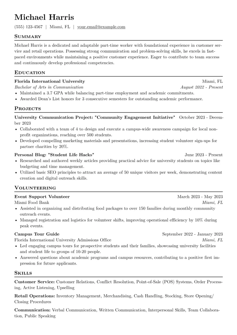 Part-Time Worker Resume Example CV template preview
