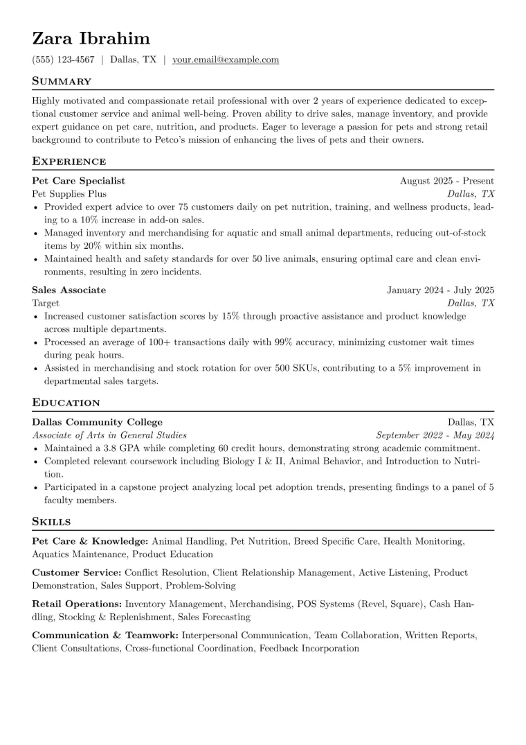 Petco Resume Example preview