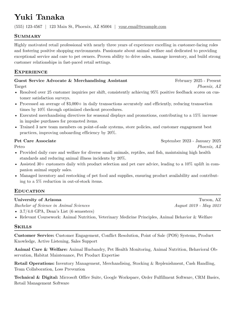 PetSmart Resume Example CV template preview